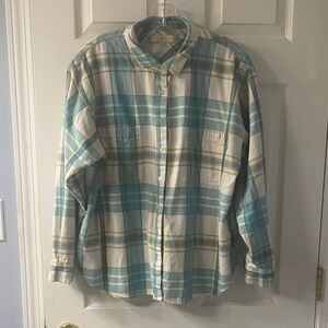 LOFT Teal and Cream Plaid Shirt